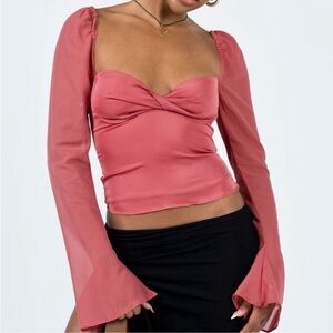 Princess Polly Long Sleeve Rose Pink Crop Top Shirt Women’s Size 4 Small NWOT